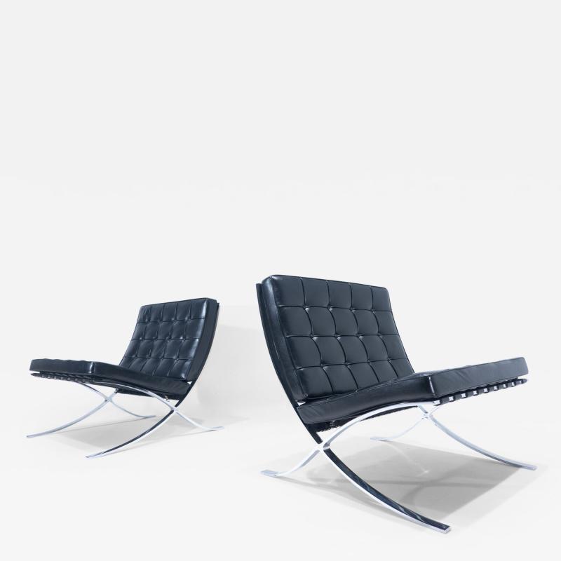 Ludwig Mies Van Der Rohe Pair of Black Leather Barcelona Chairs by Mies Van Der Rohe for Knoll