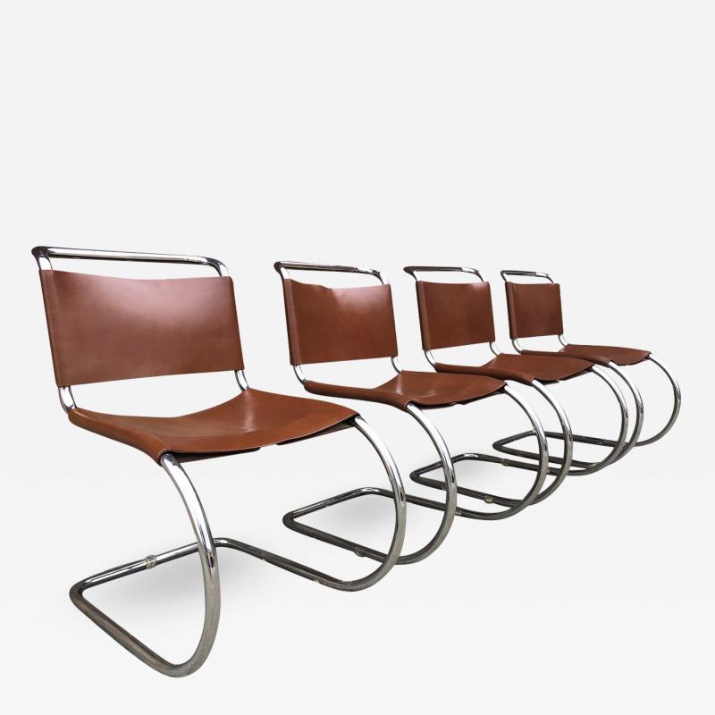 Ludwig Mies Van Der Rohe Set of 4 Mies van der Rohe Leather MR10 Cantilever Chairs for Knoll Intl 