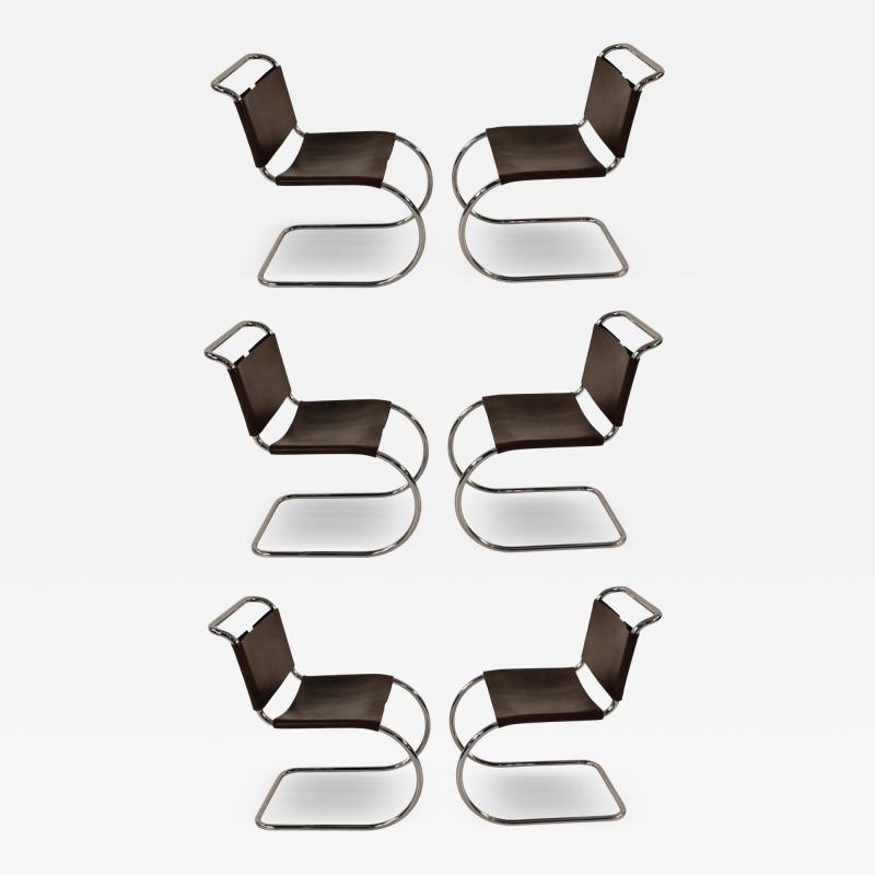 Ludwig Mies Van Der Rohe Set of 6 Mies van der Rohe Leather MR10 Dining Chairs Knoll International 1960