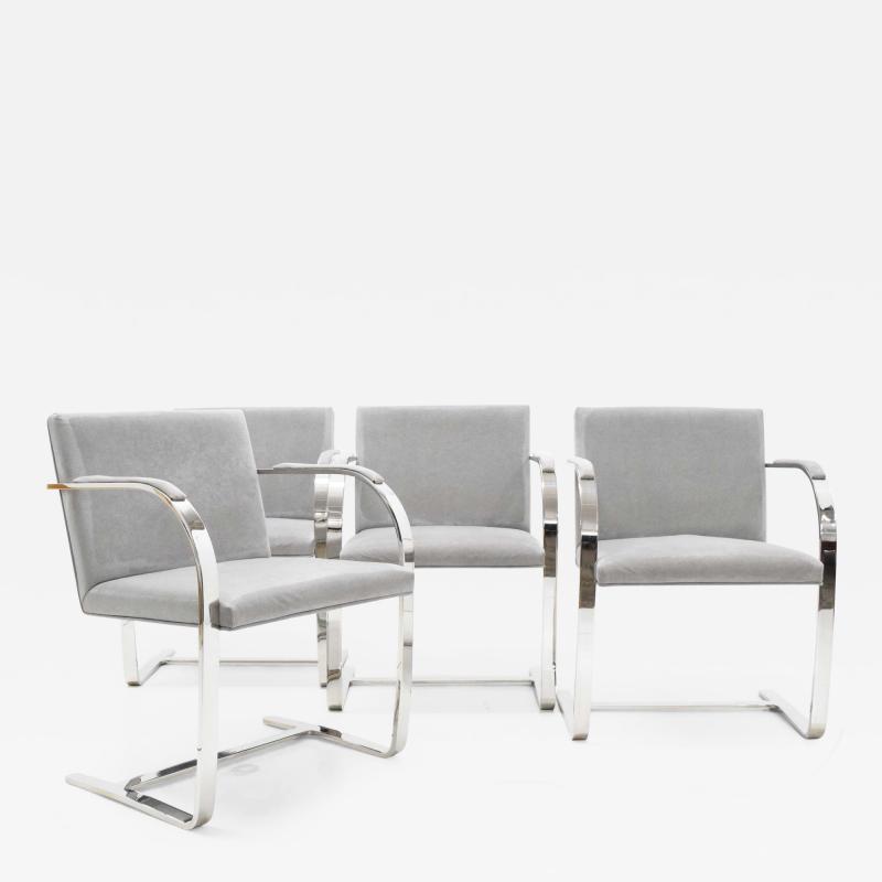 Ludwig Mies Van Der Rohe Set of Four Gray Suede Mies van der Rohe Brno Chairs