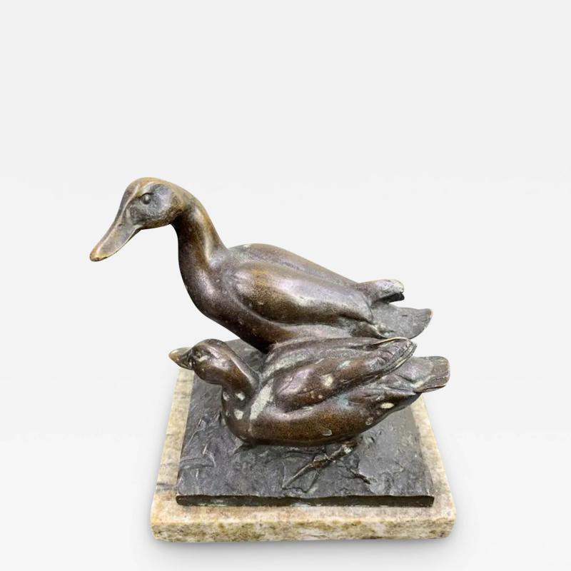 Ludwig Vordermayer Bronze Pair of Ducks by Ludwig Vordermayer on a Marble Plinth