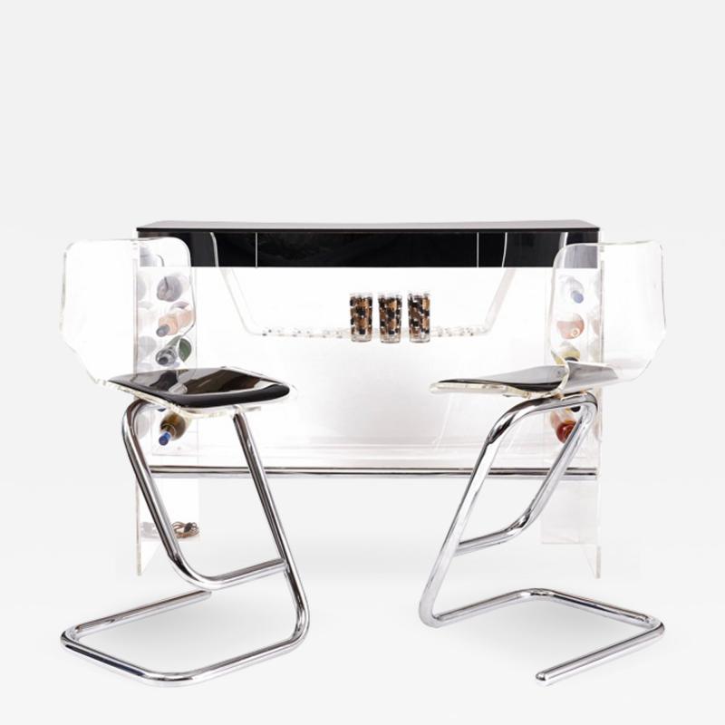 Luigi Bardini Luigi Bardini Lucite Illuminating Bar Bar Stools