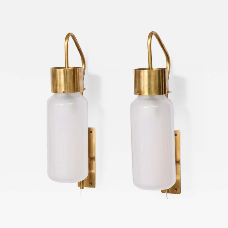 Luigi Caccia Dominioni A pair Set of four LP 10 Azucena brass and opaline glass wall sconces