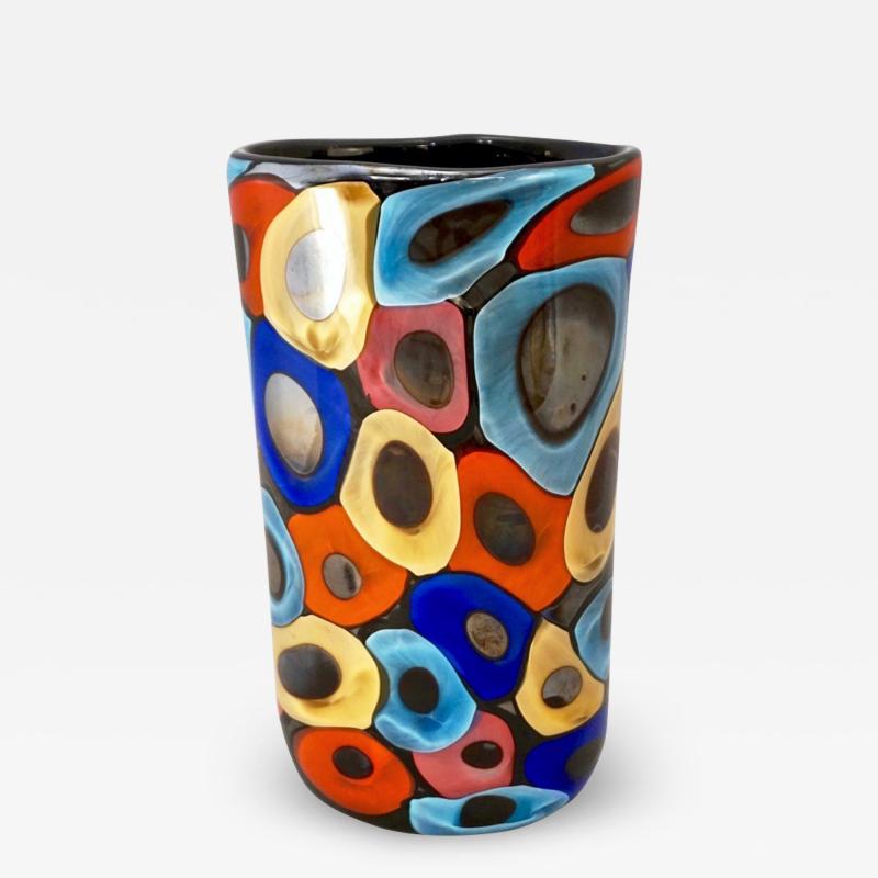 Luigi Camozzo Camozzo 1990 Modern Black Azure Blue Red Pink Yellow Murano Glass Vase