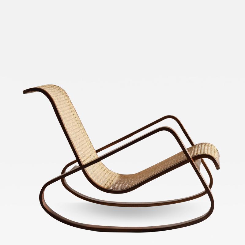 Luigi Crassevig Caned Rocking Chair Made by Porino Italy 1930s