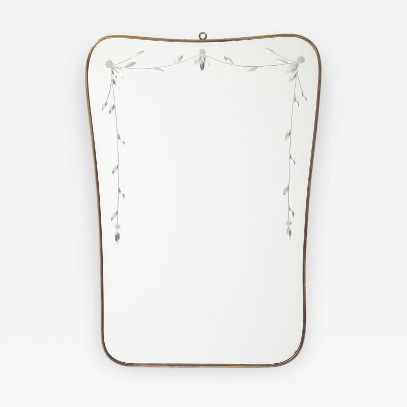 Luigi Fontana Rare Etched Glass and Shaped Brass Wall Mirror by Luigi Fontana Fontana Arte