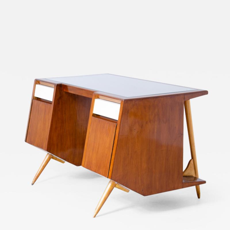 Luigi Olivieri Modernist desk in walnut and blond maple Ground glass top with wooden band