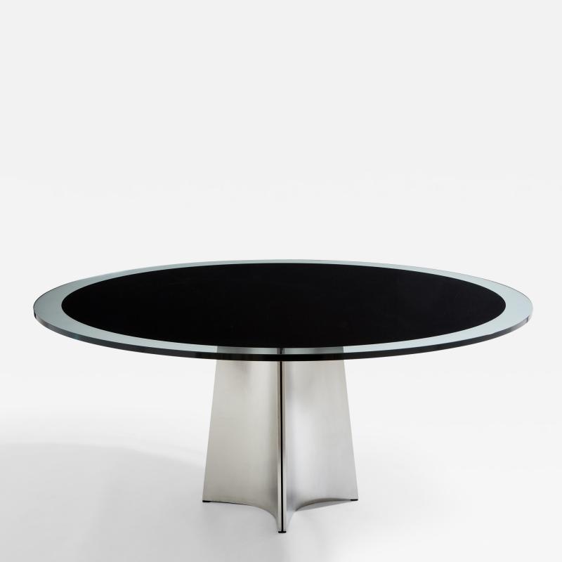 Luigi Saccardo Luigi Saccardo for Arrmet brushed steel black glass dining table 1970s