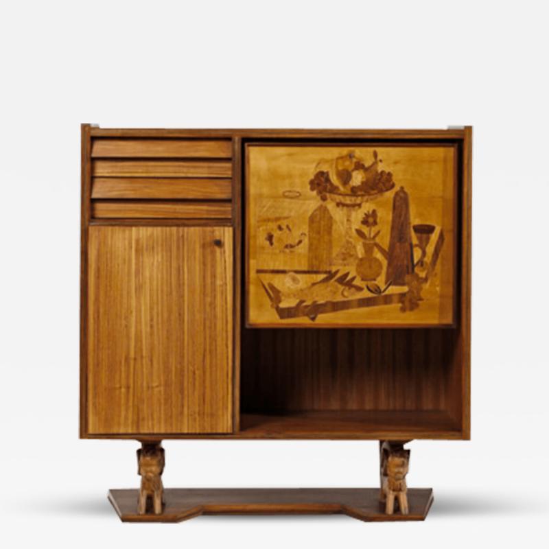 Luigi Scremin 1950s Luigi Scremin inlay cabinet for Mobili dArte Fratelli