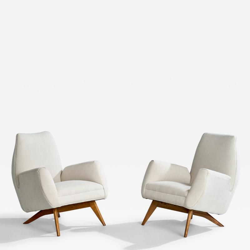 Luigi Scremin Lounge Chairs with Wood and Fabric Italy 1950s