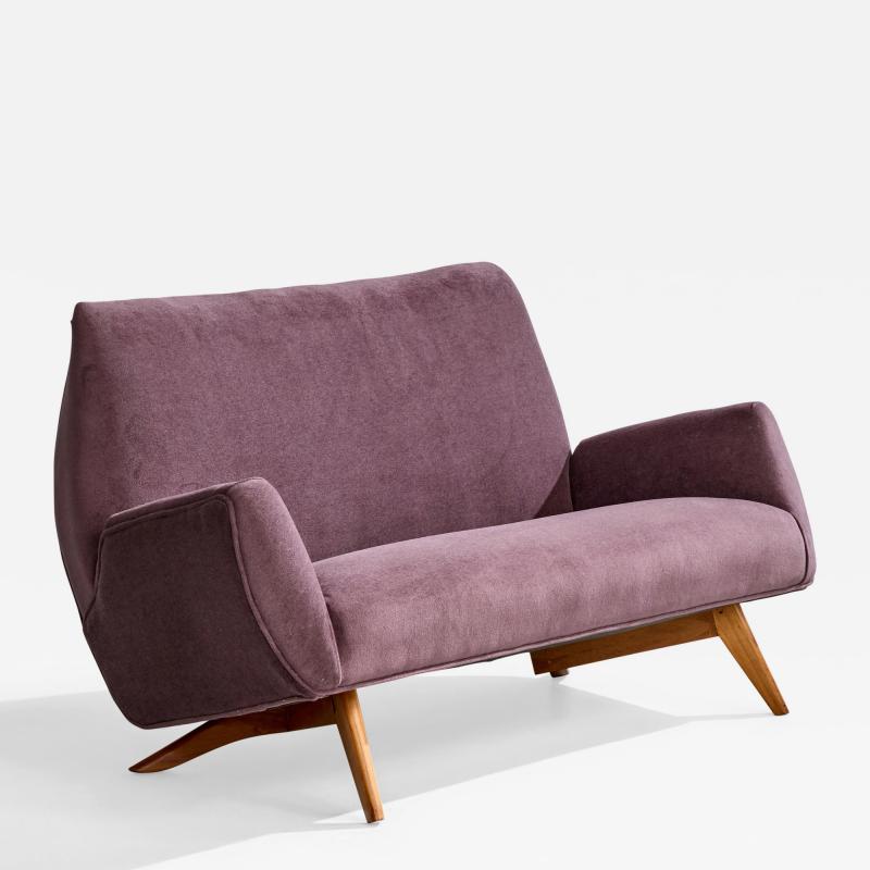 Luigi Scremin Sofa with Wood and Fabric Italy 1950s