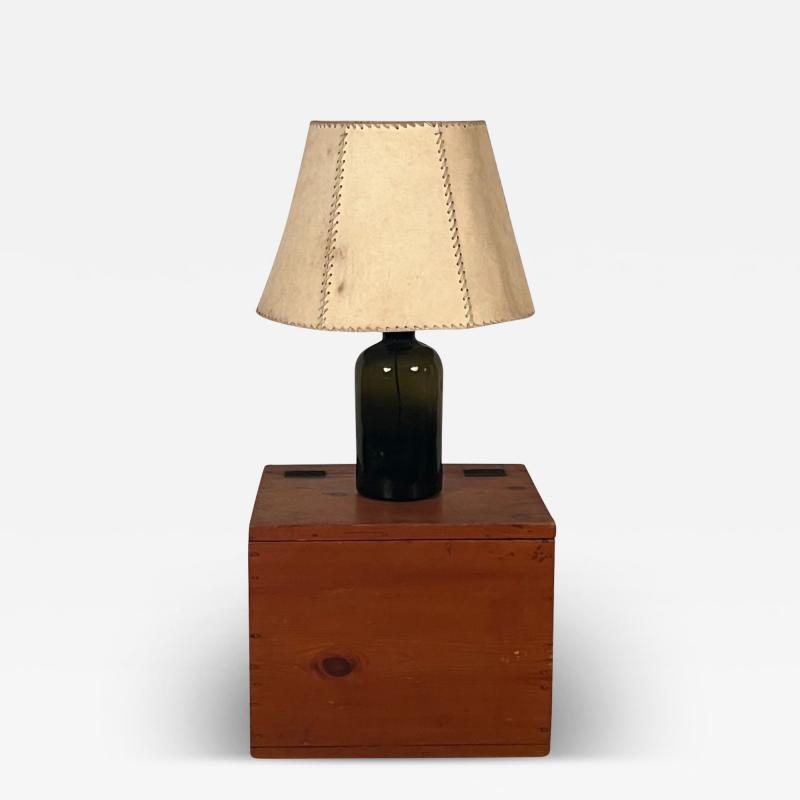 Luis Barragan Glass Bottle Parchment Shade Lamp with Pine Box in the style of Luis Barrag n