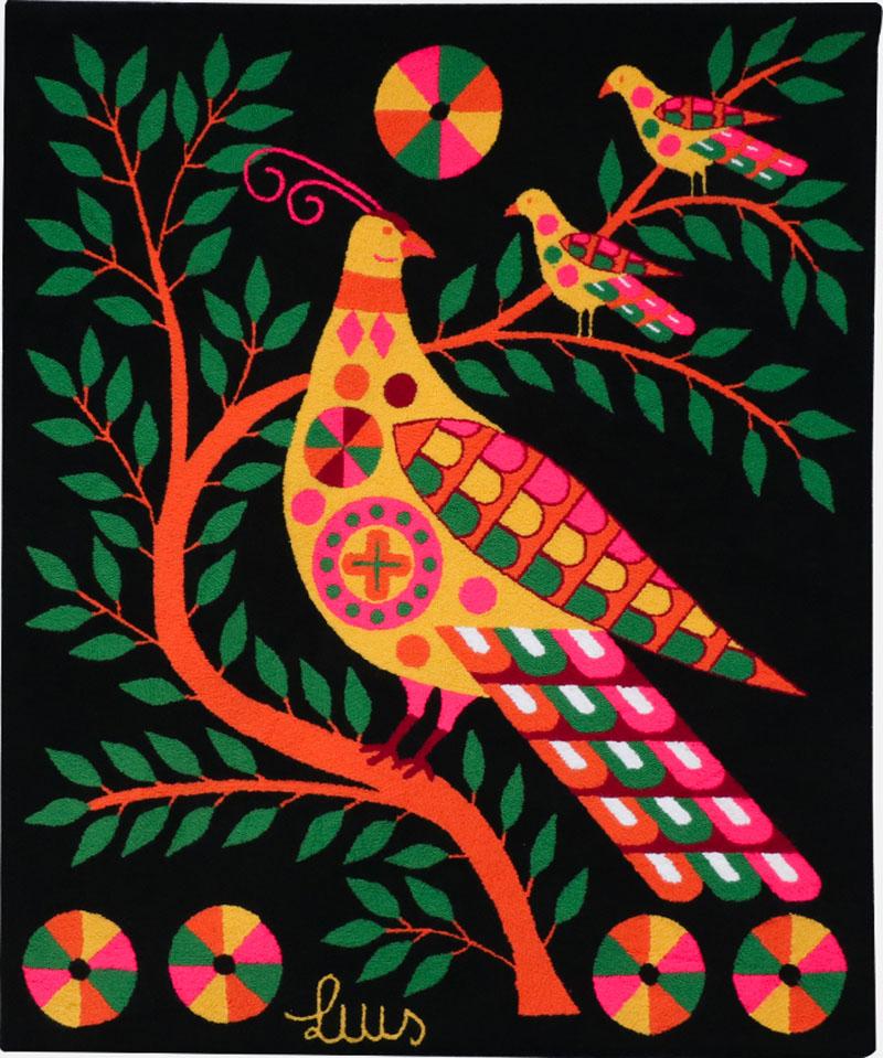 Luis Montiel Handwoven Mexican Modern Folk Art Bird Tapestry