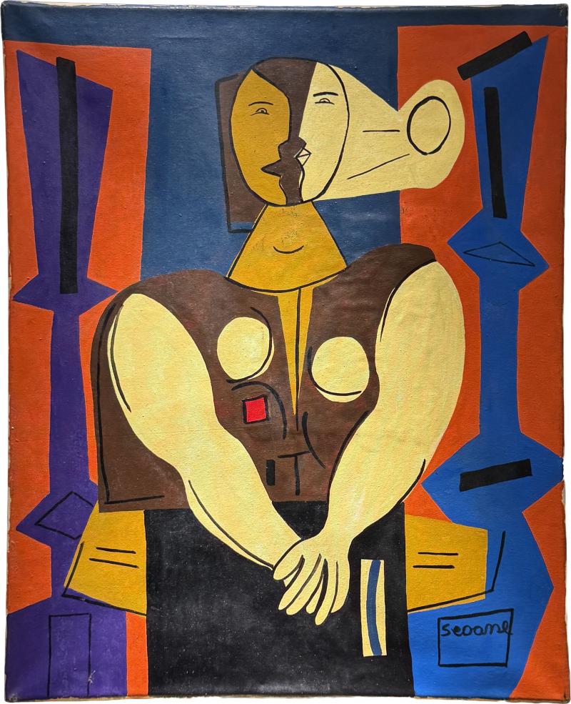 Luis Seoane Cubist Figural Composition Oil on Canvas Signed 1957