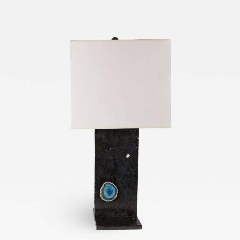Luxe Exotic Black Marble Table Lamp with Various Imbedded Geode