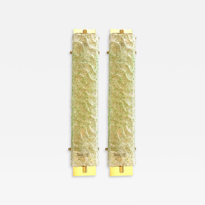 Luxury Gold 24k Wall Sconces With Green Graniglia Murano Glass Set of Two