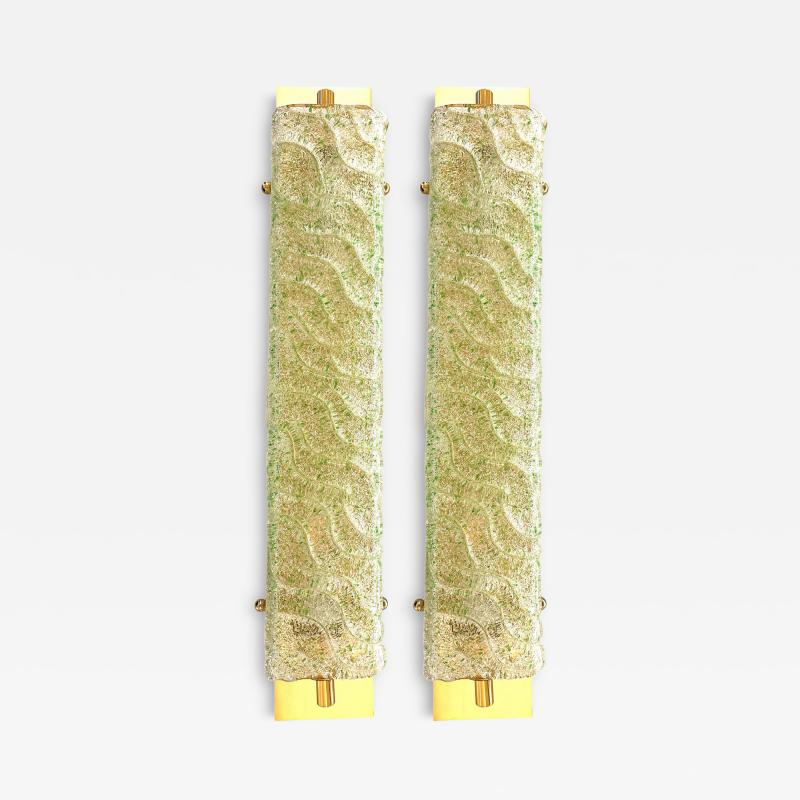 Luxury Gold 24k Wall Sconces With Green Graniglia Murano Glass Set of Two
