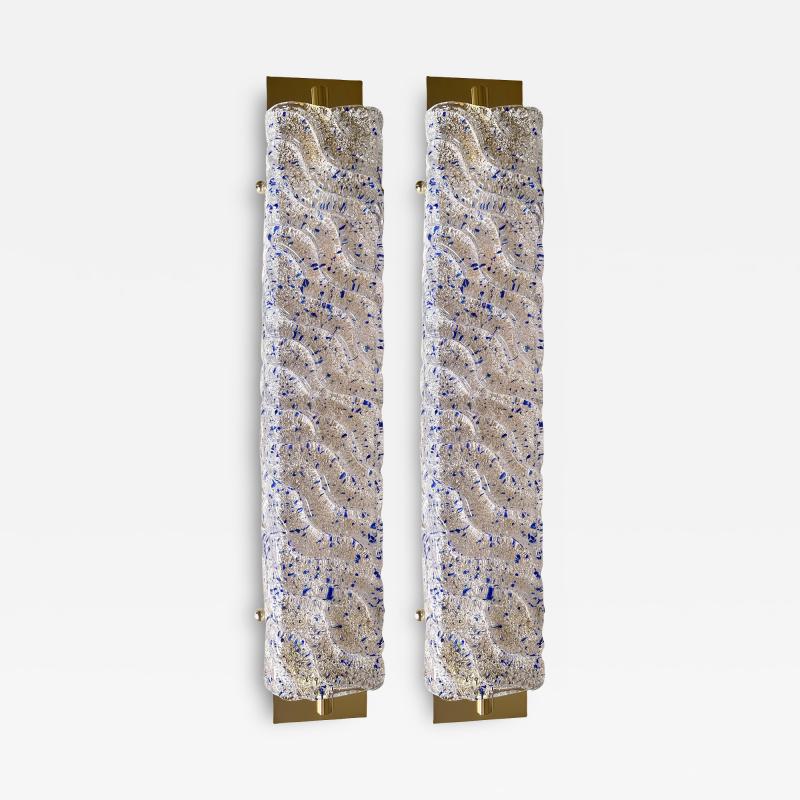 Luxury Gold Wall Sconces With Blue Graniglia Murano Glass Set of Two
