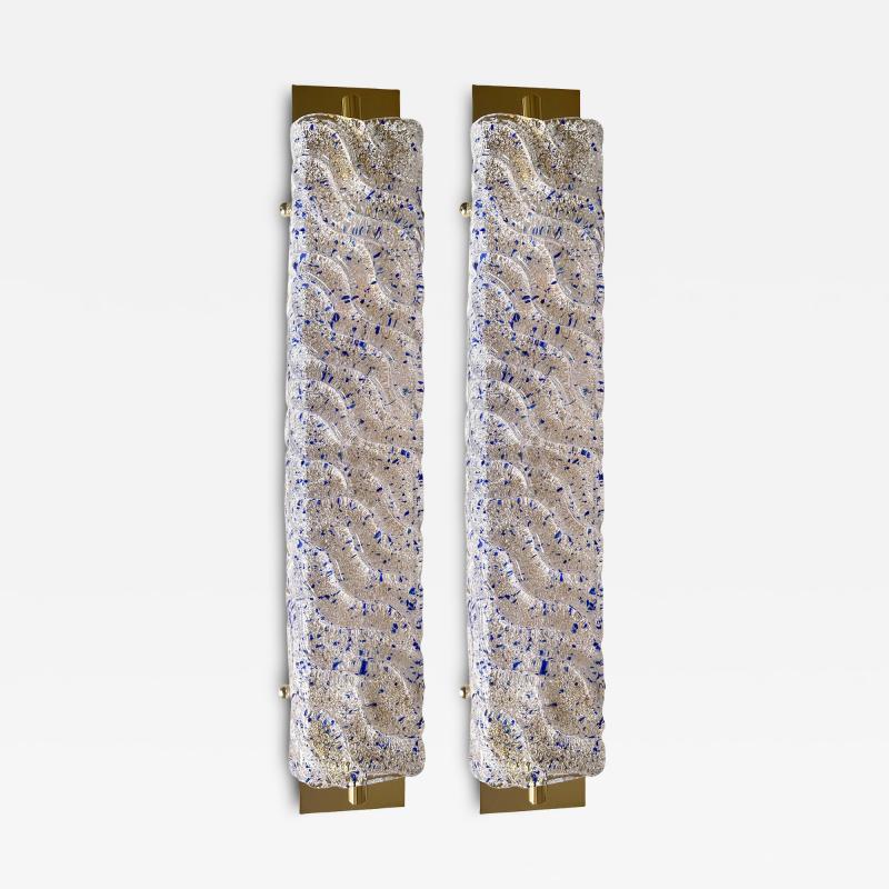 Luxury Gold Wall Sconces With Blue Graniglia Murano Glass Set of Two