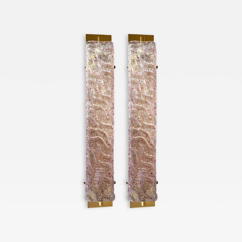 Luxury Gold Wall Sconces With Pink Ametista Graniglia Murano Glass Set of 2