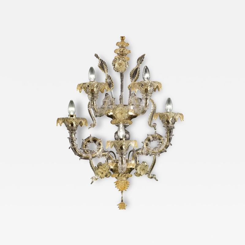 Luxury Imperial Venetian Ca Rezzonico Murano Glass With Gold Leaf and Flowers
