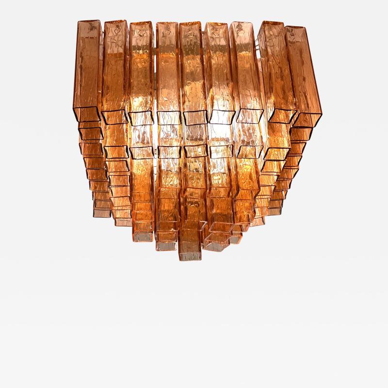 Luxury Italian Amber Ros Squared Murano Glass Squared Flush Mount