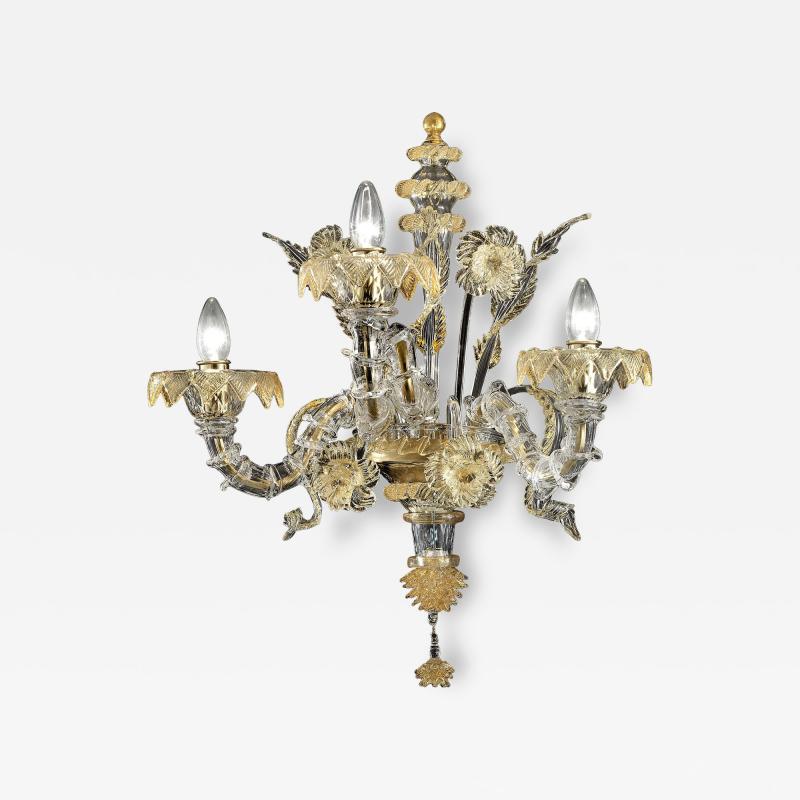 Luxury Italian Ca Rezzonico With Gold Flowers and Leaves Murano Glass