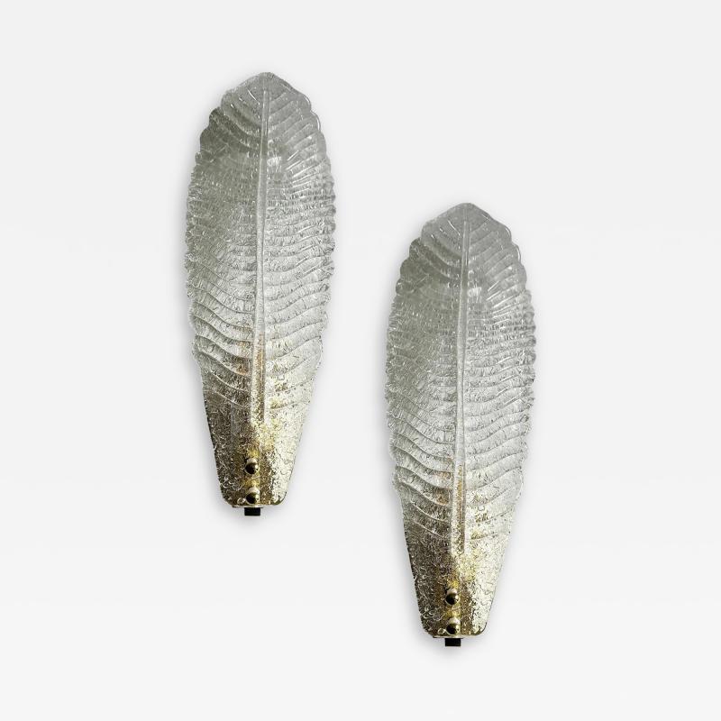 Luxury Italian Murano Glass Leaf Wall Lights Venetian White Pair