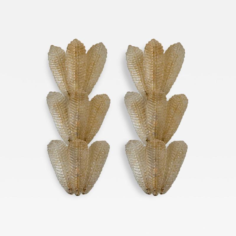 Luxury Venetian Scenographic Wall Sconces Whith Amber Graniglia Leaves Murano