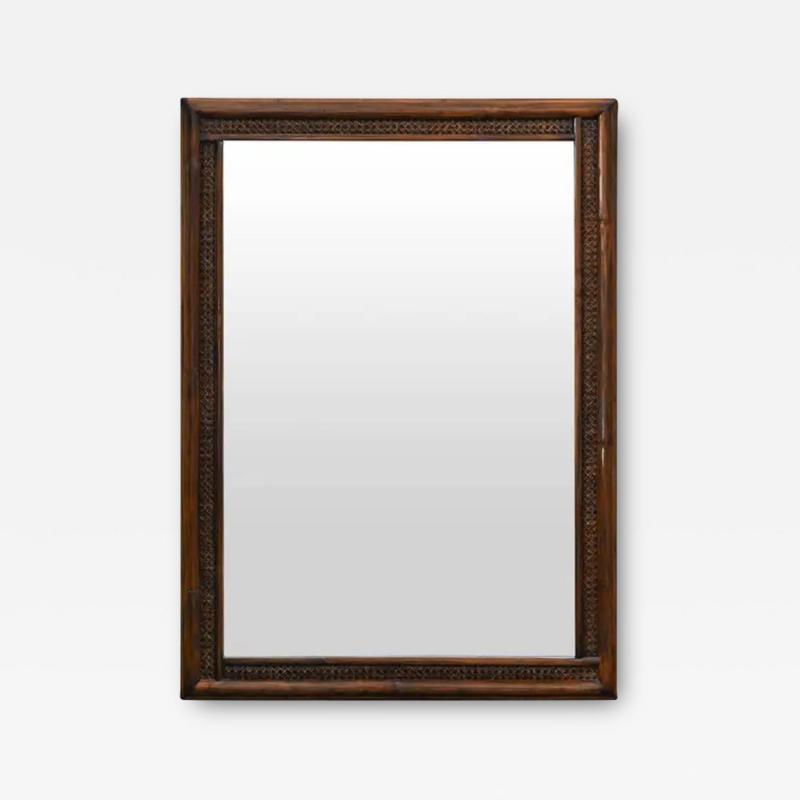 Lyda Levi Large mirror in wicker and Vienna straw dark finish 1980s By Lyda Levi