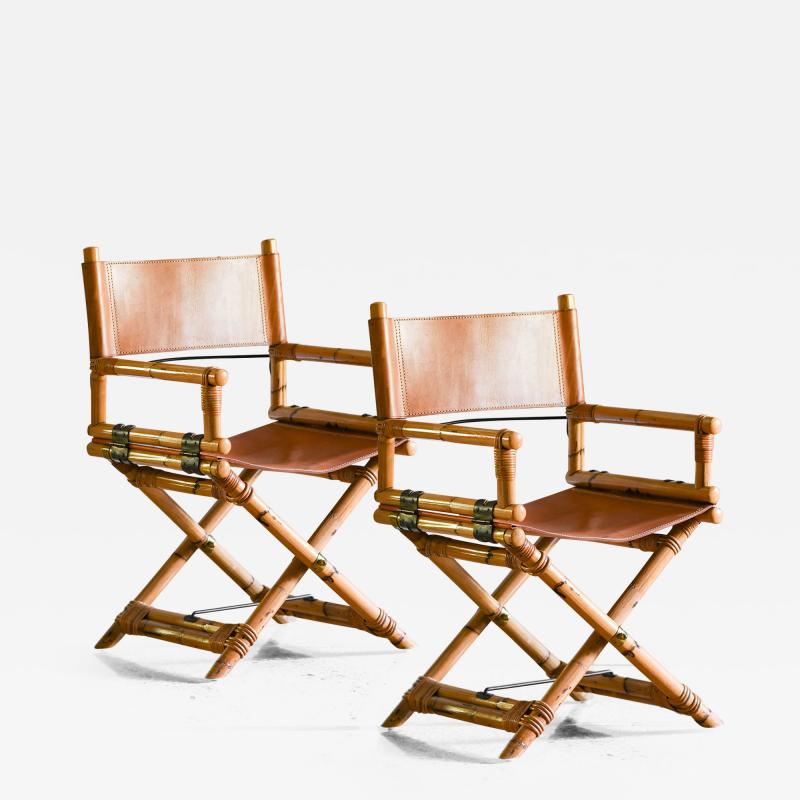 Lyda Levi Pair of Lyda Levi McGuire director s chairs in rush and leather 1970