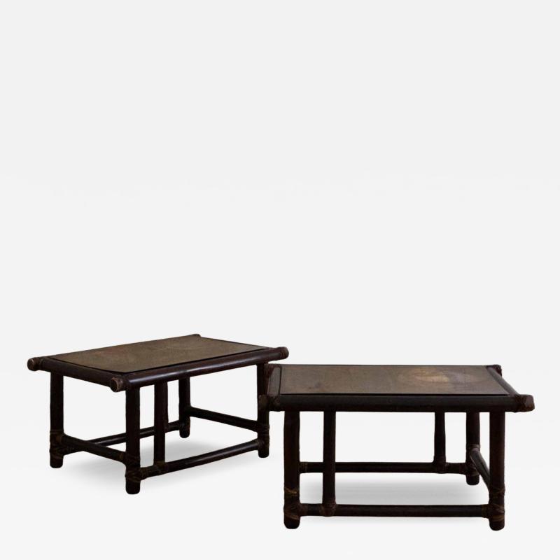 Lyda Levi Pair of Wooden Tables with Leather Bindings by Lyda Levi Mcguire San Francisco