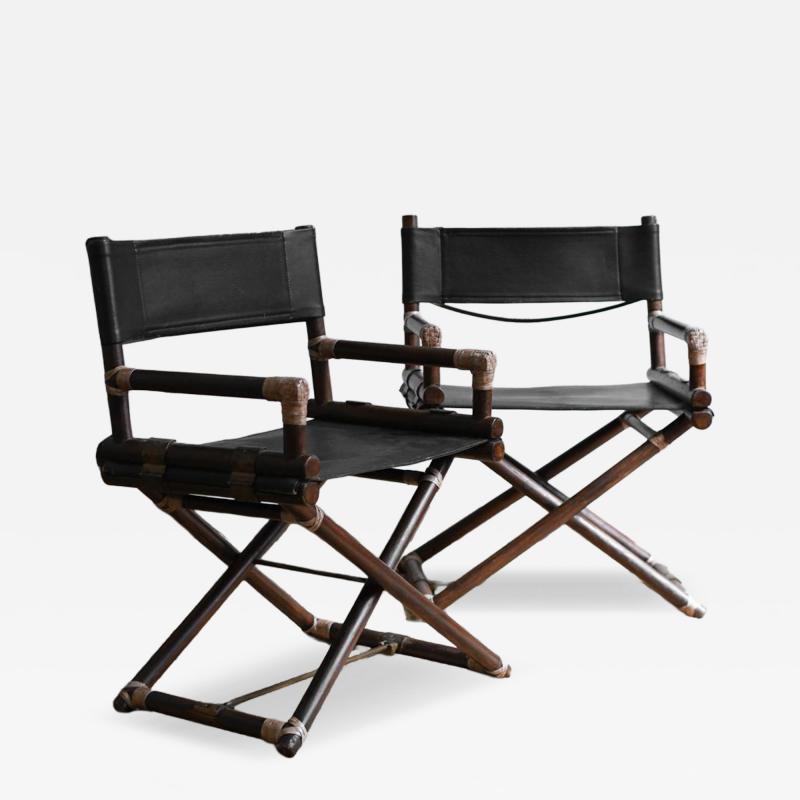 Lyda Levi Set of 2 director s chairs in bamboo and black leather Lyda Levi for McGuire