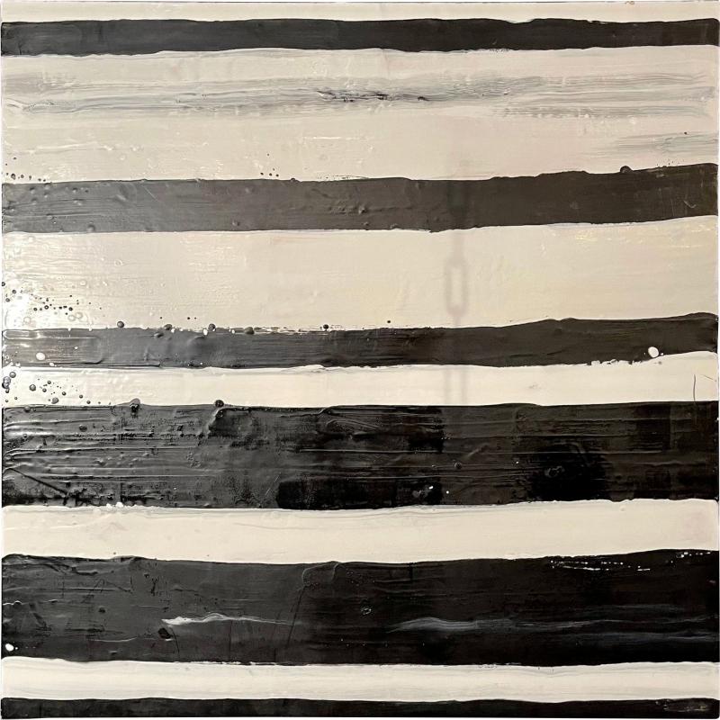 Lynn Basa Encaustic Black and White Stripe Panel Doppleganger 2013