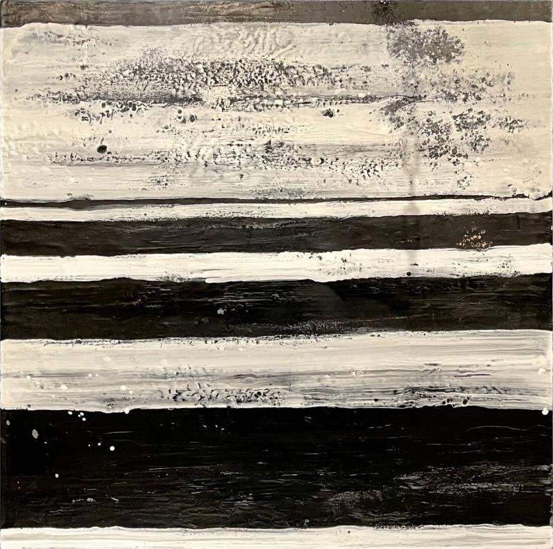 Lynn Basa Encaustic Black and White Stripe Panel The Speckled 2013