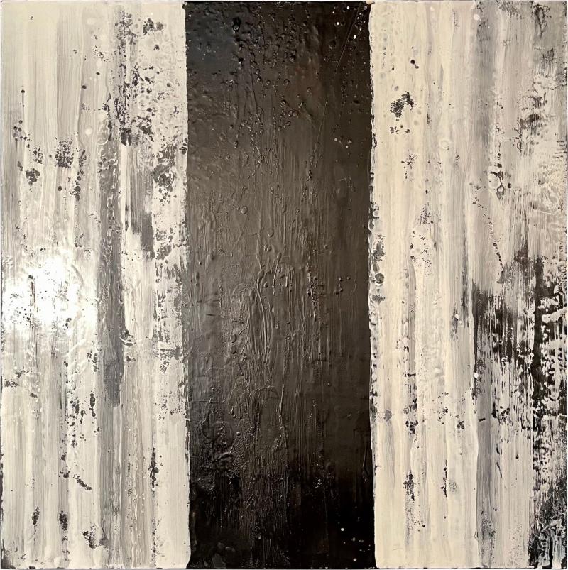 Lynn Basa Encaustic Black and White Stripe Panel Three Ways of Looking Black 