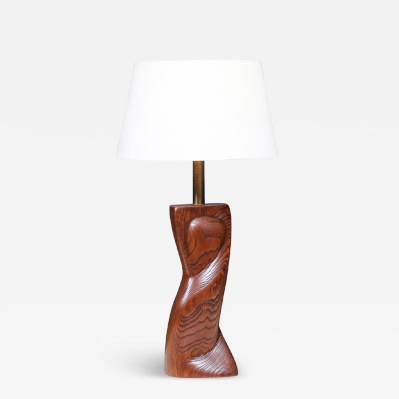 Lynn F Mrs Lawrence D Egbert Lynn Lawrence Carved Biomorphic Oak Table Lamp for Modeline of CA