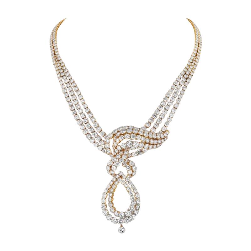 M GERARD 18K YELLOW GOLD 80 CARAT ROUND DIAMOND COLLAR DROP NECKLACE