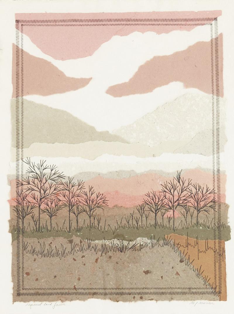 M P Marion Mid Century Landscape Mixed Media Collage