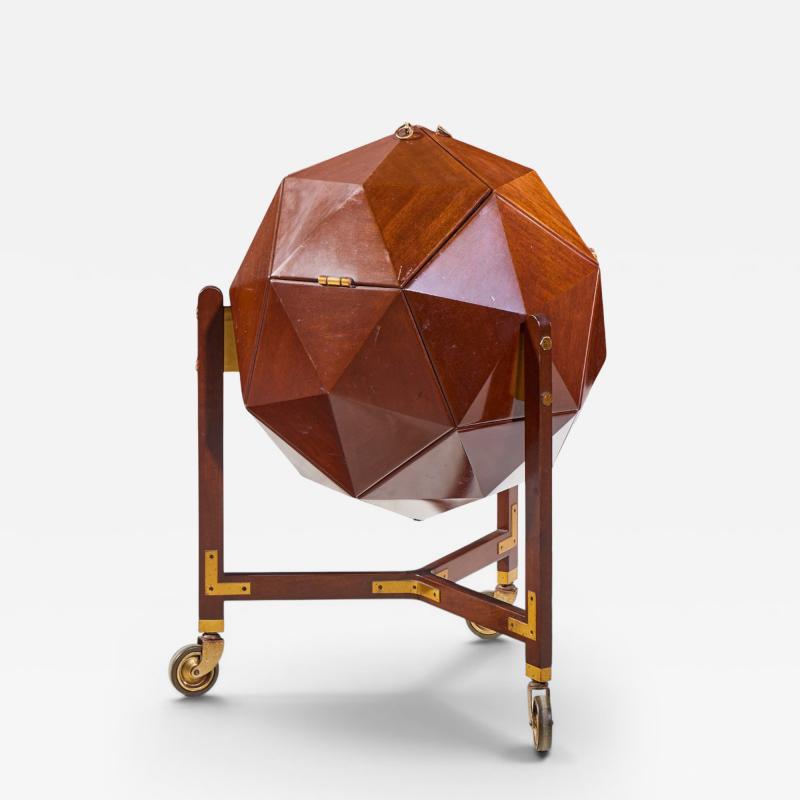 M Vuillermoz for Dambrine French Mahogany and Brass Polyhedron Bar Cabinet