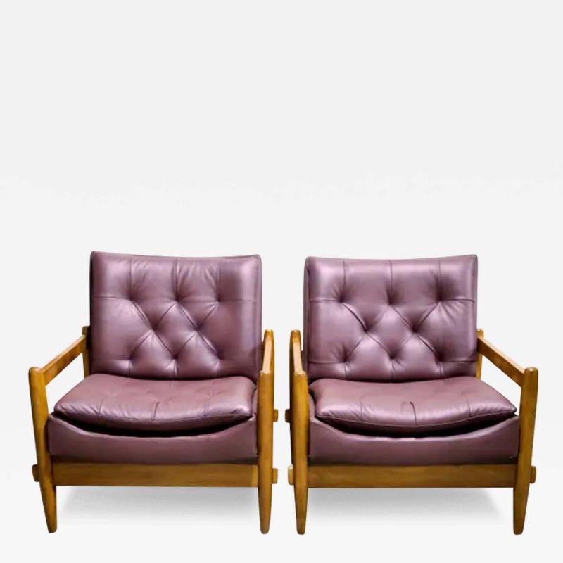 M veis Cimo Brazilian Modern Armchair Pair in Purple Leather Hardwood Cimo Brazil 1960