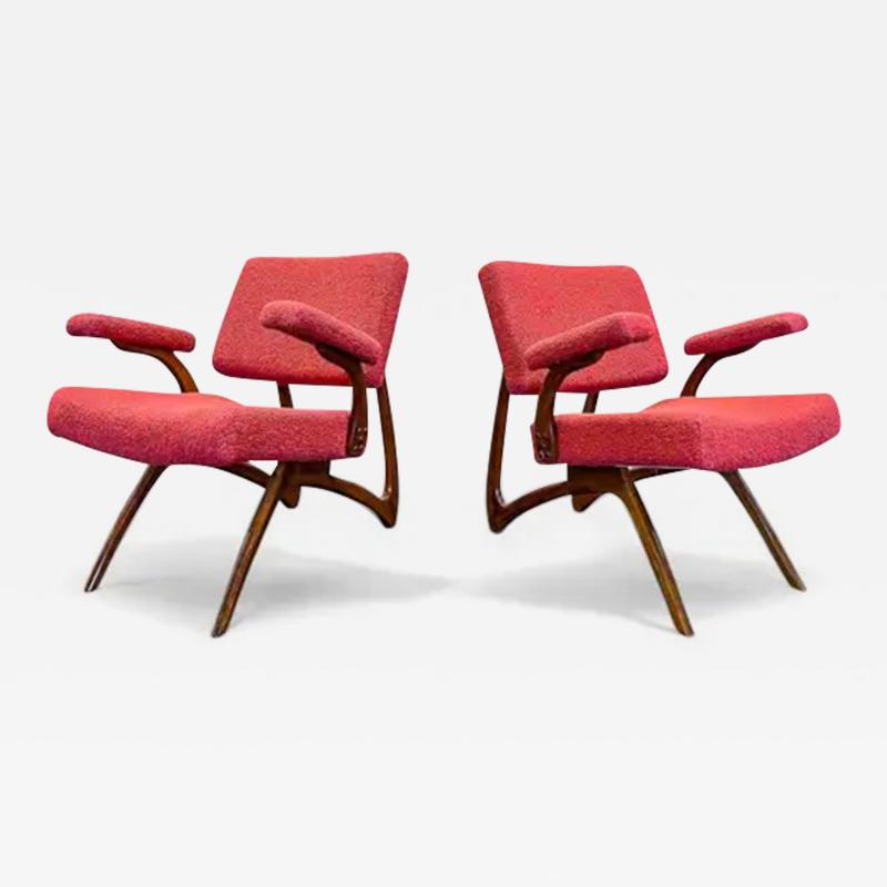 M veis Cimo Set of 2 Armchairs in Hardwood Boucle by Movies Cimo c 1950s