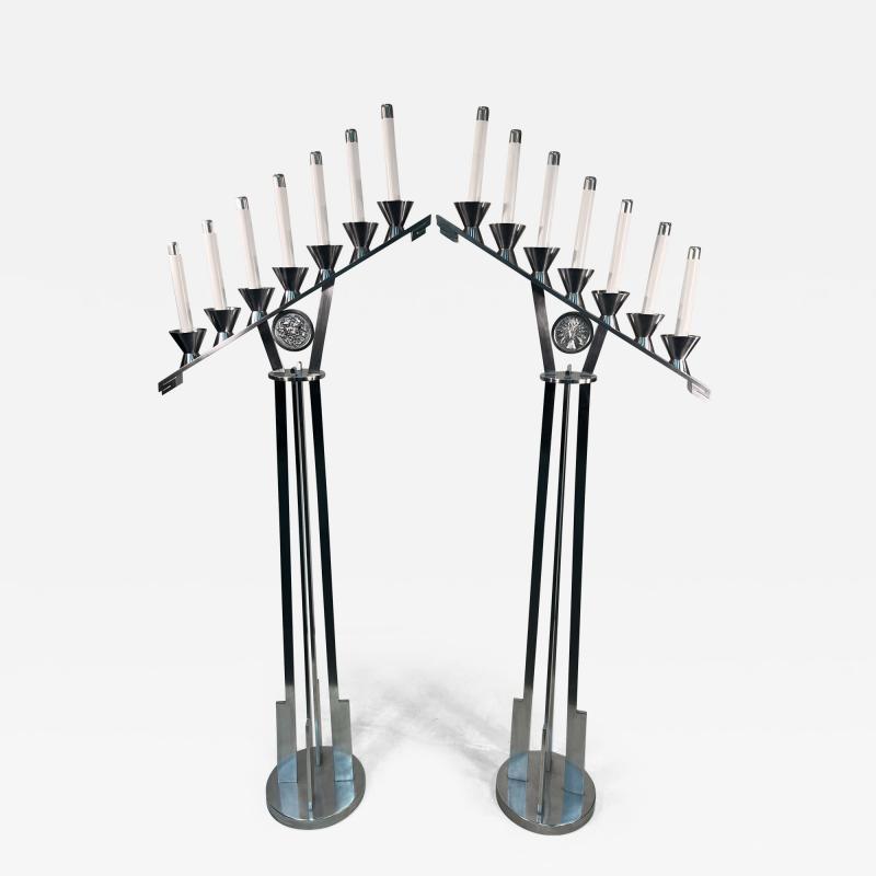 MAGNIFICIENT MODERNIST NICKELED BRONZE CHURCH FLOOR CANDELABRA