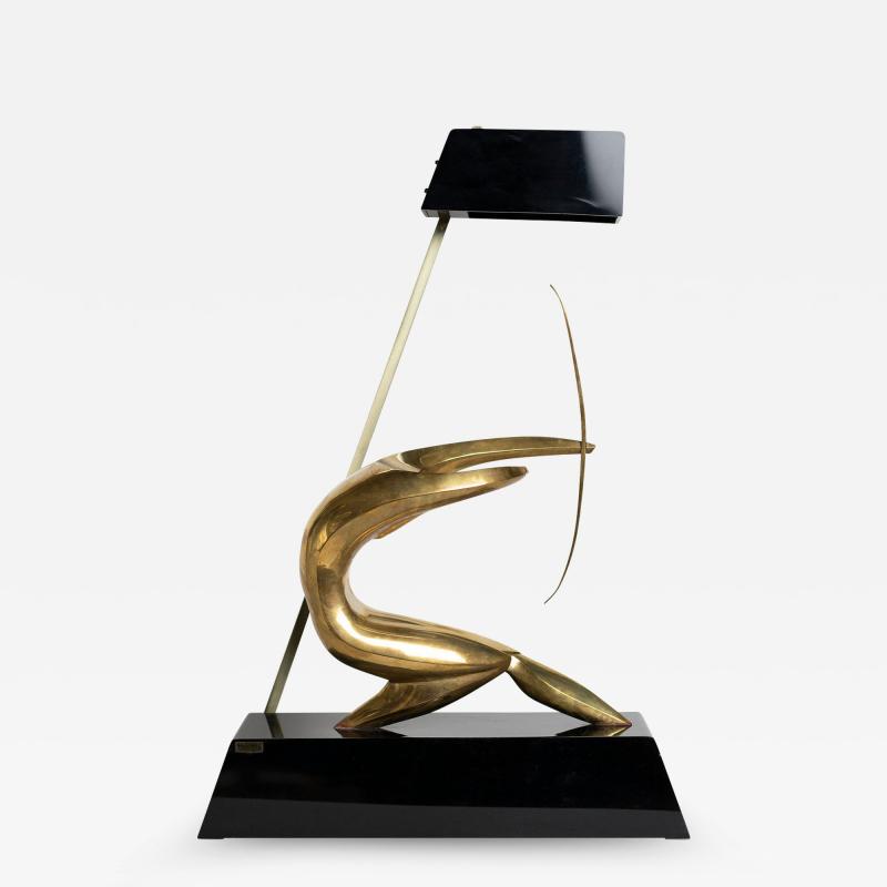 MAXIME DELO GILT BRONZE TABLE LAMP REPRESENTING AN ARCHER BY MAXIME DELO FOR PRAGOS