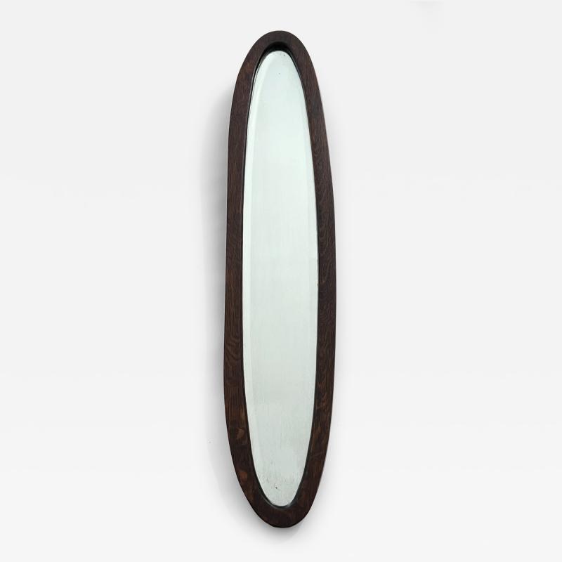 MCM Narrow Oval Walnut Frame Wall Mirror with Beveled Glass 1960 Italy