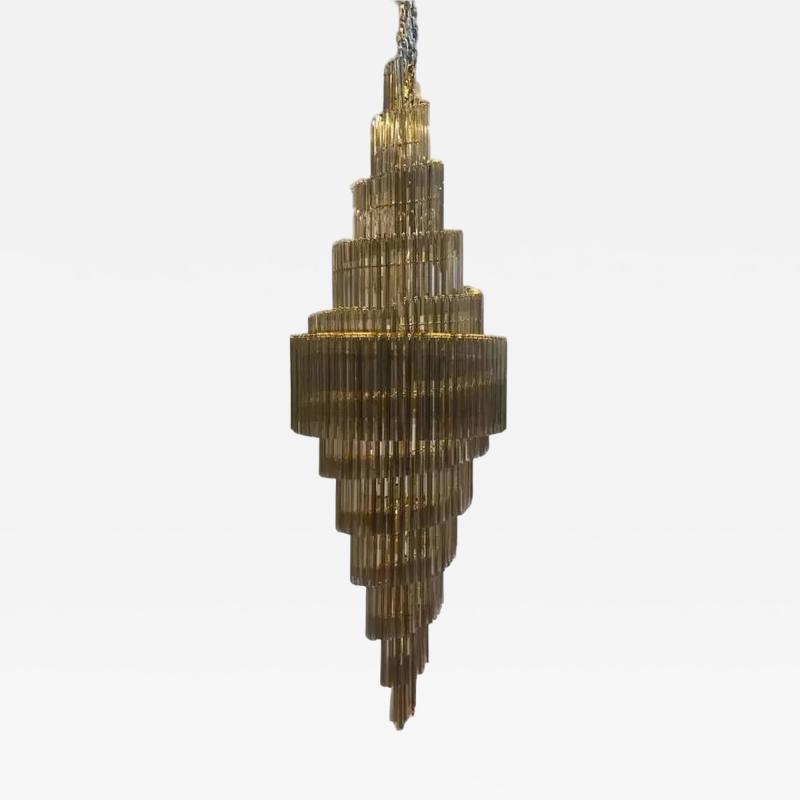 MCM Oversized Chandelier Quadriedro Design in Fum and Gold Twister