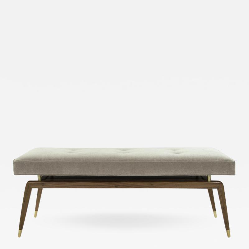 MCM Sculptural Brass Accented Walnut Bench