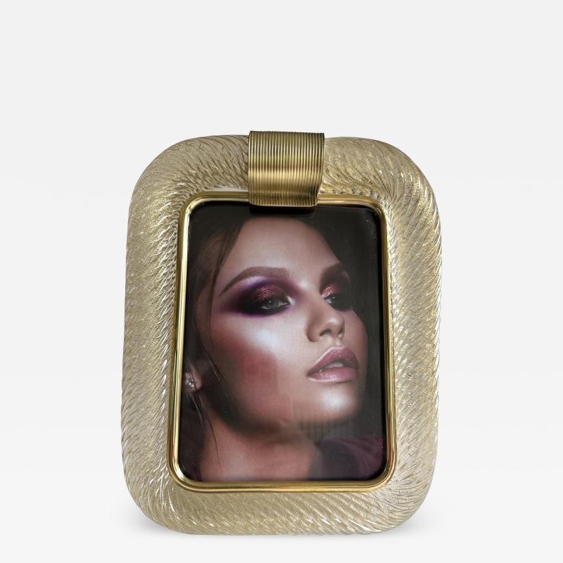 MCM Style Gold Torchon Murano Glass Picture Frame and Brass in Barovier Style