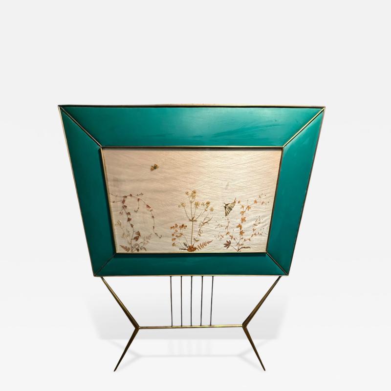 MID CENTURY BRASS AND GLASS DIORAMA WITH BUTTERFLIES HEADBOARD