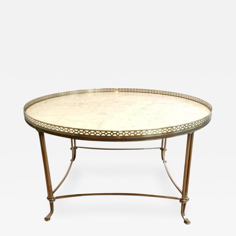MID CENTURY BRASS COCKTAIL TABLE WITH WHITE MARBLE TOP